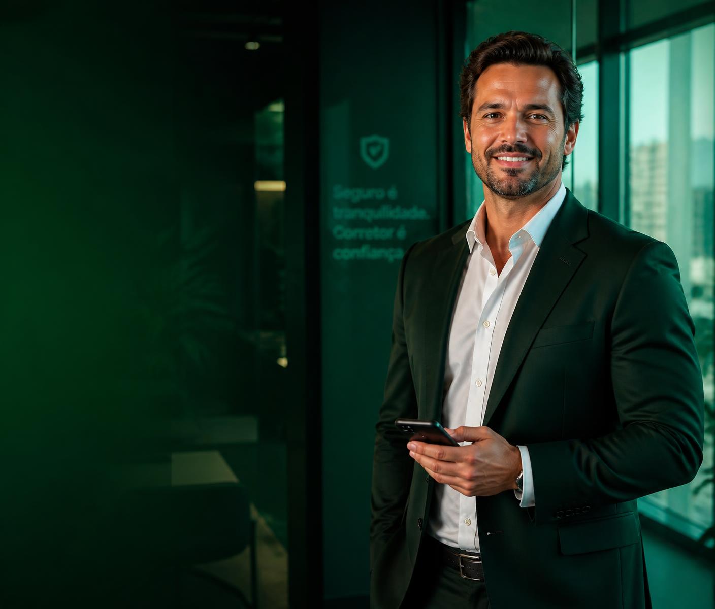 Corretor de seguros usando o MatrixLeads no celular